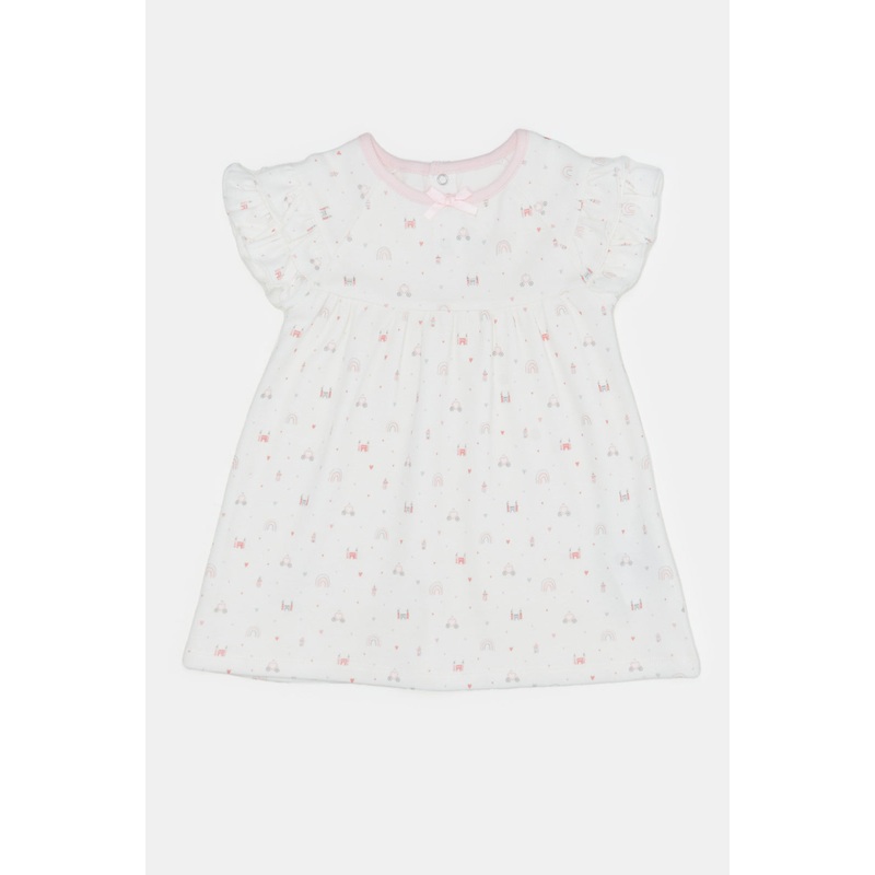 Baby Pink Allover Print Dress With Frills