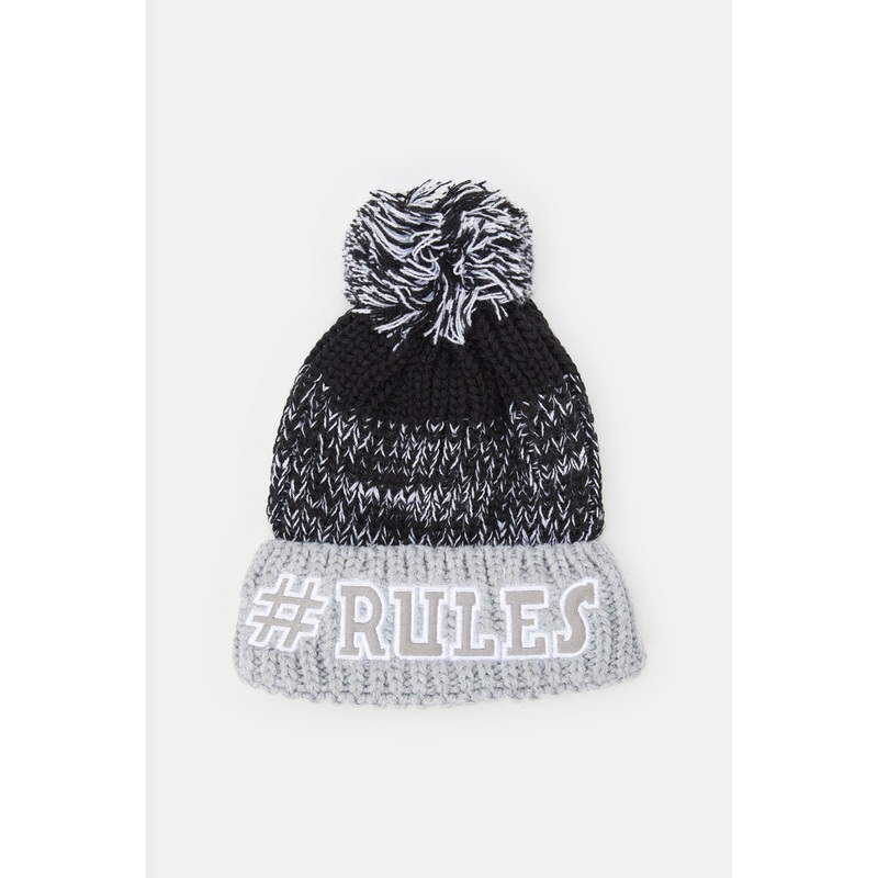 Boys Black And Grey Printed Knitted Cap