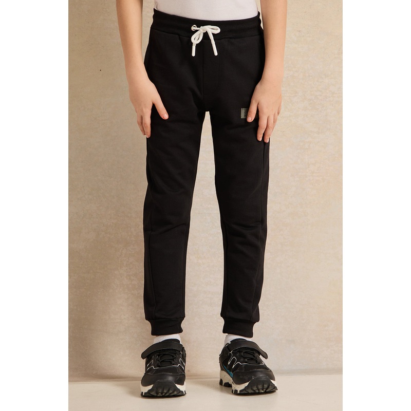 Boys Black Printed Active Pants