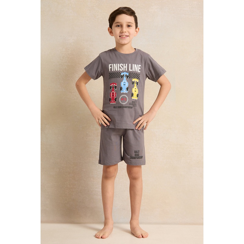 Boys Grey Printed Pyjama Set (2 Piece)