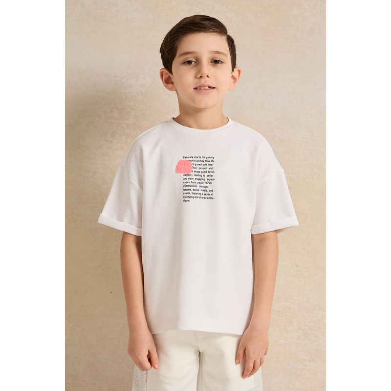 Boys White Printed T-Shirt|2-3 Years|3-4 Years|4-5 Years|5-6 Years|6-7 Years|7-8 Years