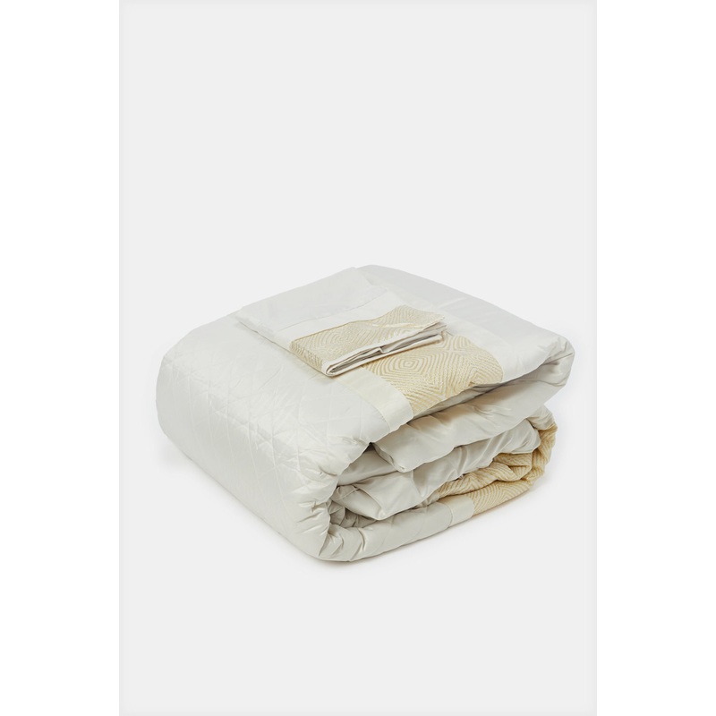 Cream Embellished Sequin Comforter 4 Piece Set (Double Size)