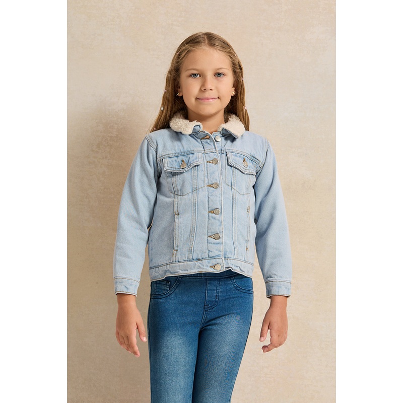 Girls Blue Denim With Sherpa Lining Jacket
