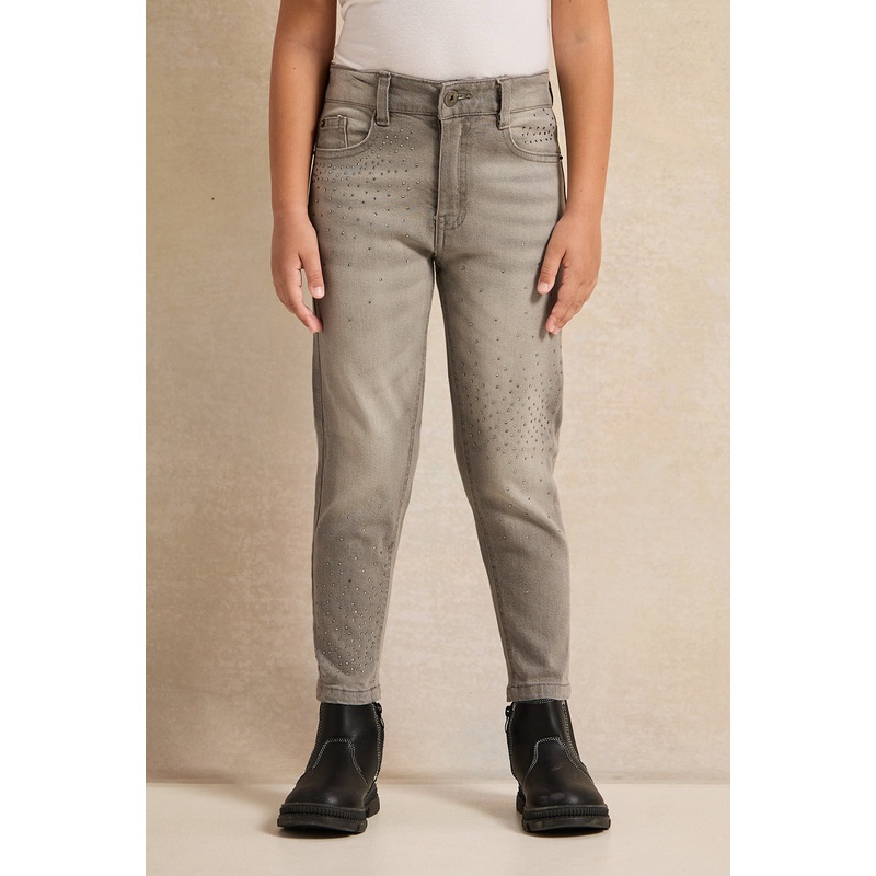 Girls Grey Embellished Denim Jeans