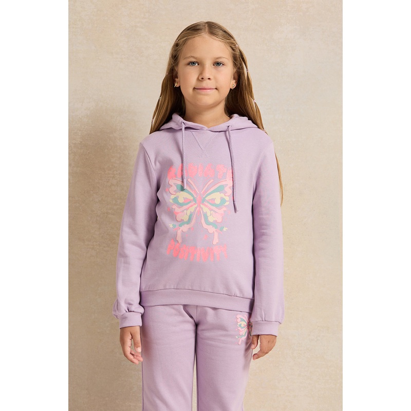 Girls Lilac Radiate Positivity Print Sweatshirt With Hood
