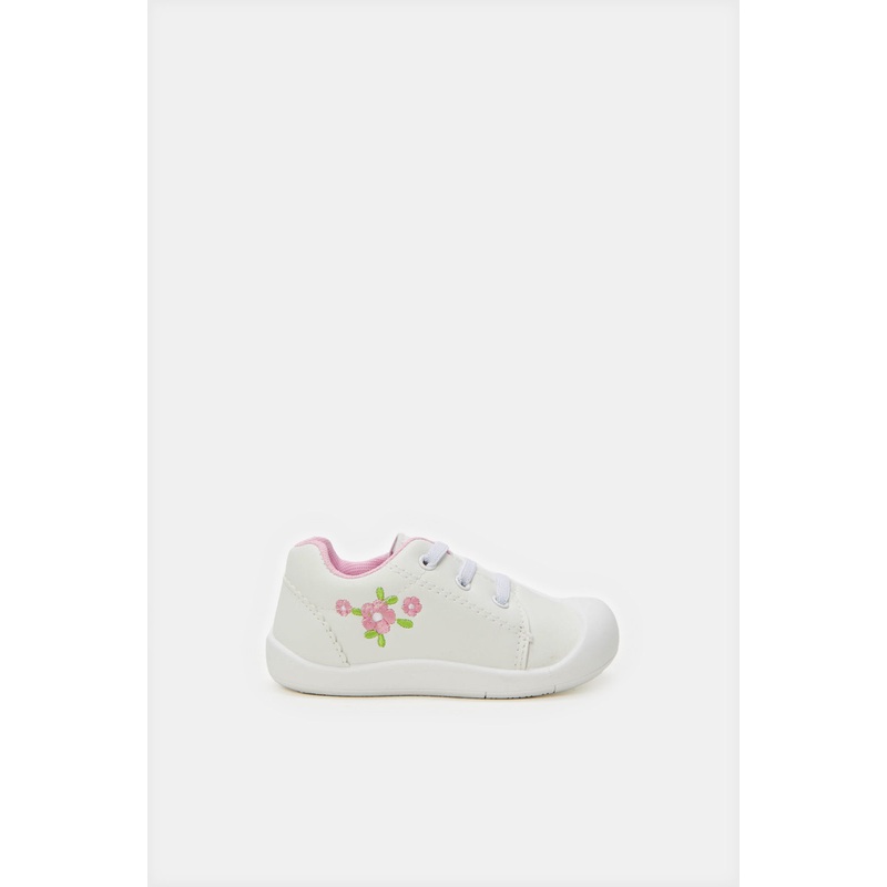 Infant Girls White Embroidered Sneakers