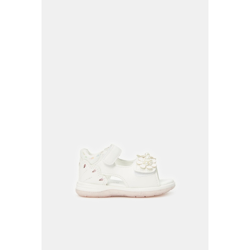 Infant Girls White Pearl Floral Sandals