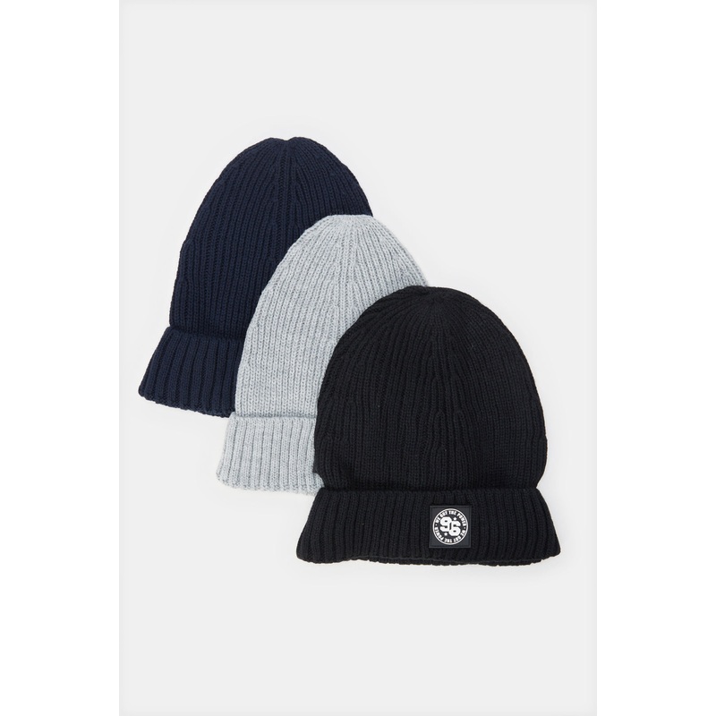 Men Assorted Plain Knitted Cap Set (3 Piece)