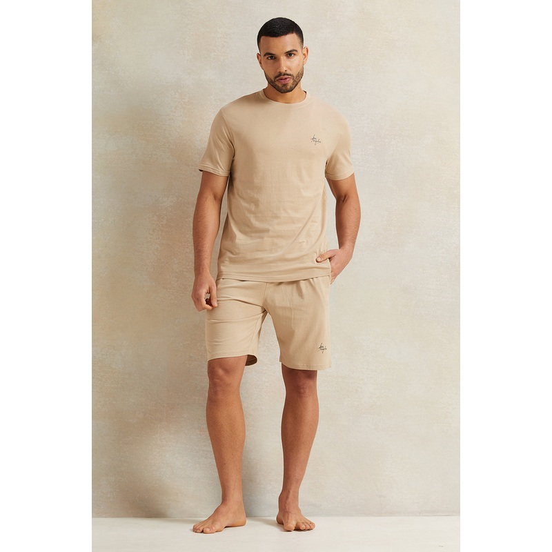 Men Beige Solid Pyjama Set (2 Piece)