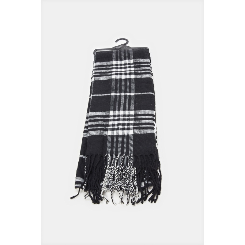 Men Black And Grey Checked  Knitted Scarf