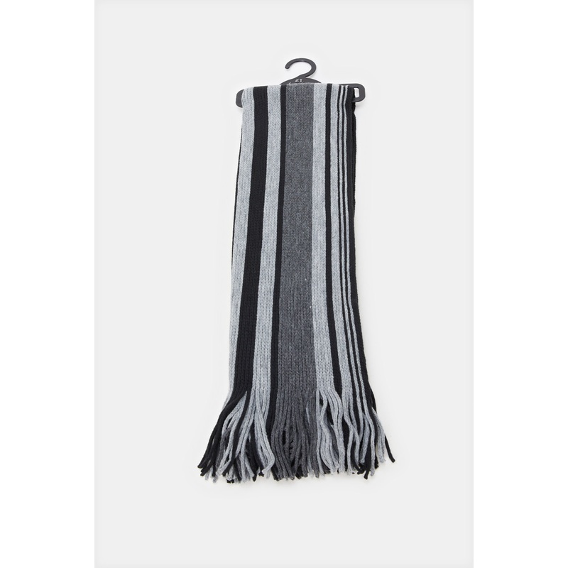 Men Black And Grey Knitted Scarf