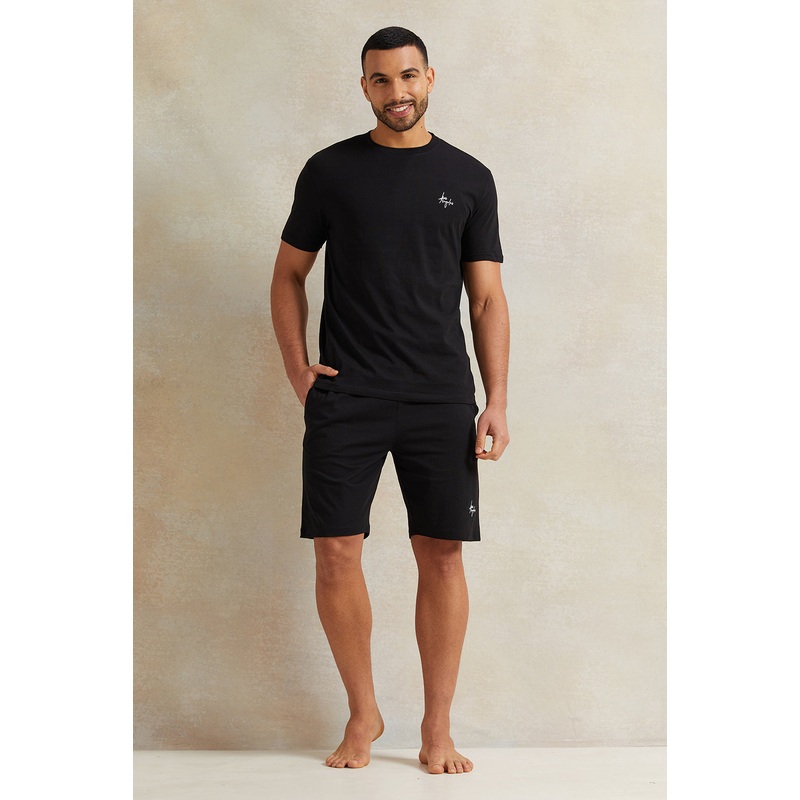 Men Black Printed Pyjama Set (2 Piece)