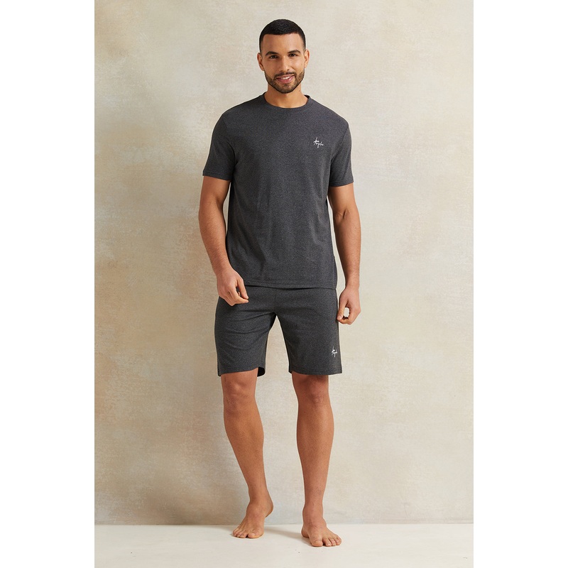 Men Charcoal Print Pyjama Set (2 Piece)
