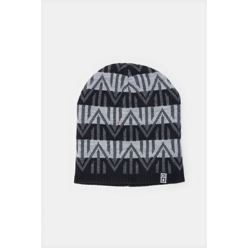 Men Grey And Black Printed Knitted Cap