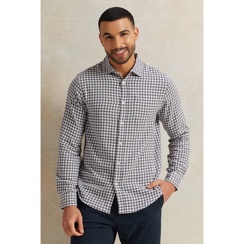 Men Grey Checkered Flannel Shirt