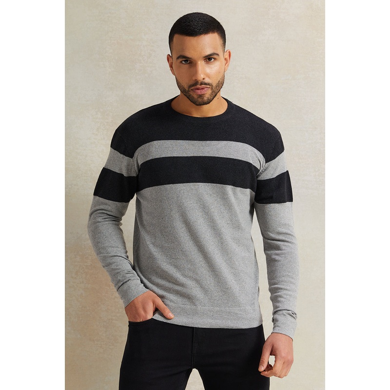 Men Grey Striped Pullover|Small|Medium|Large|X-Large|XX-Large
