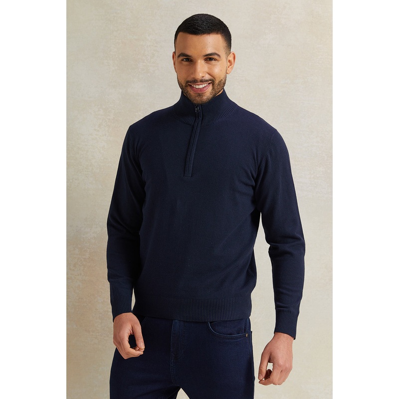 Men Navy Half Zip Pullover|Small|Medium|Large|X-Large|XX-Large