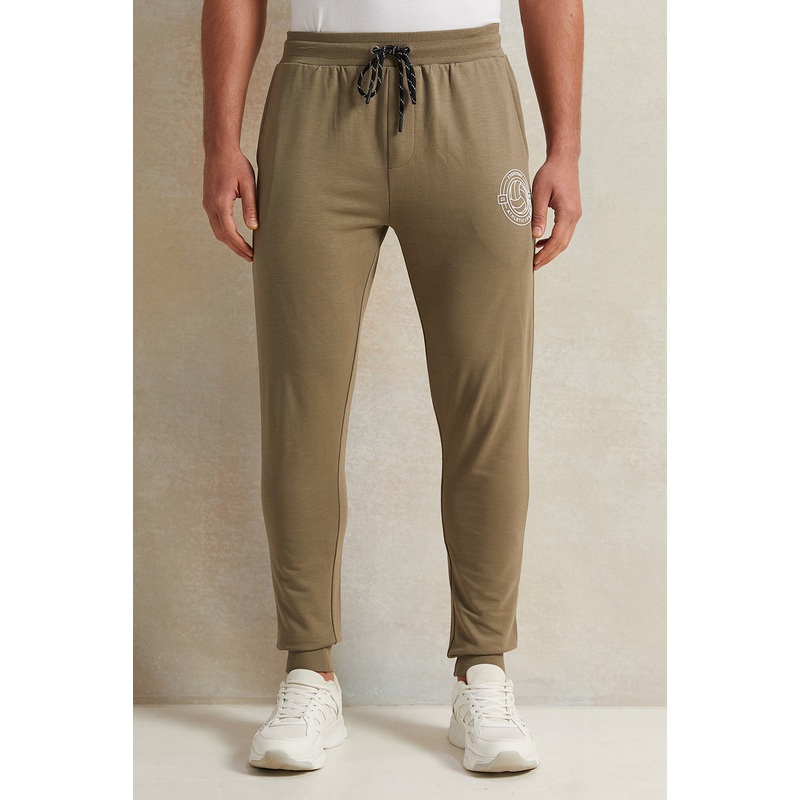 Men Olive Printed Active Pants