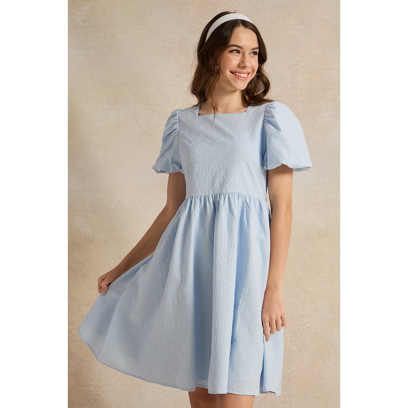 Senior Girls Blue Jacquard Dress