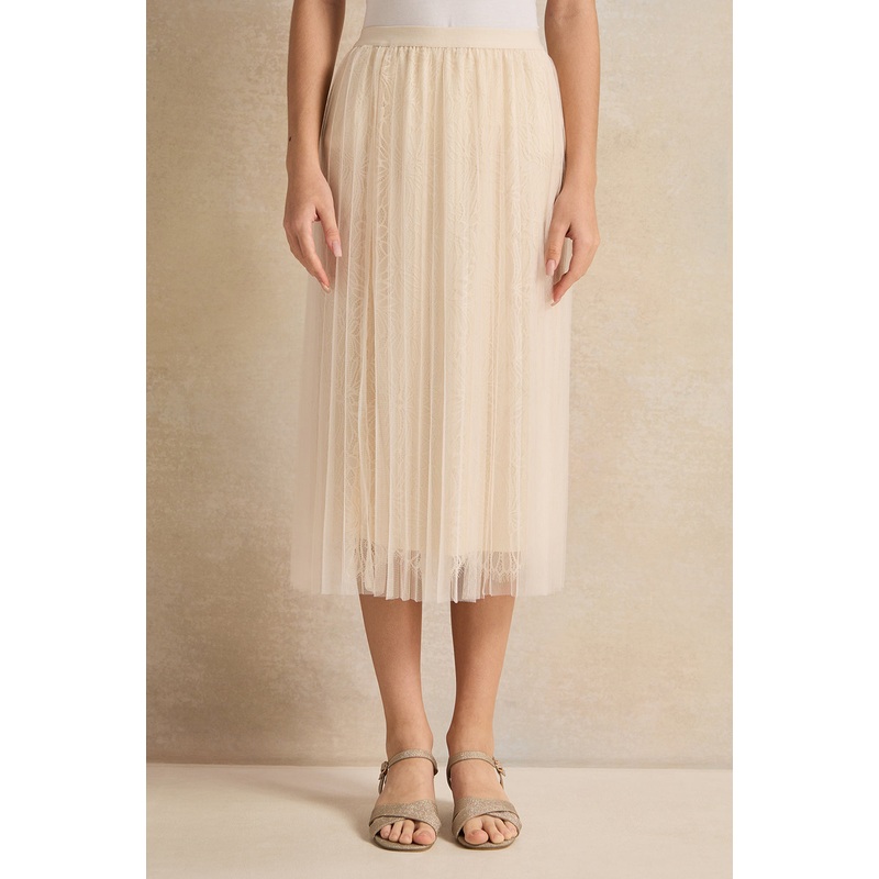 Senior Girls Cream Pleated Lace Skirt