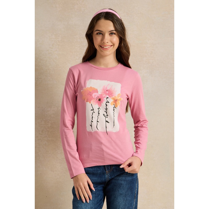 Senior Girls Pink Printed T-Shirt