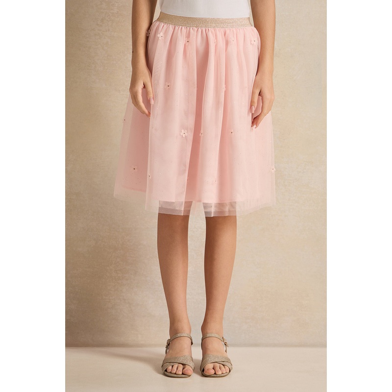 Senior Girls Pink Tulle Skirts With Florals