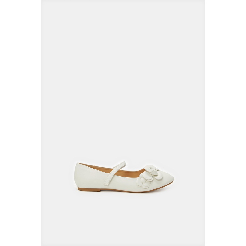 Senior Girls White Floral Embellished Ballerina