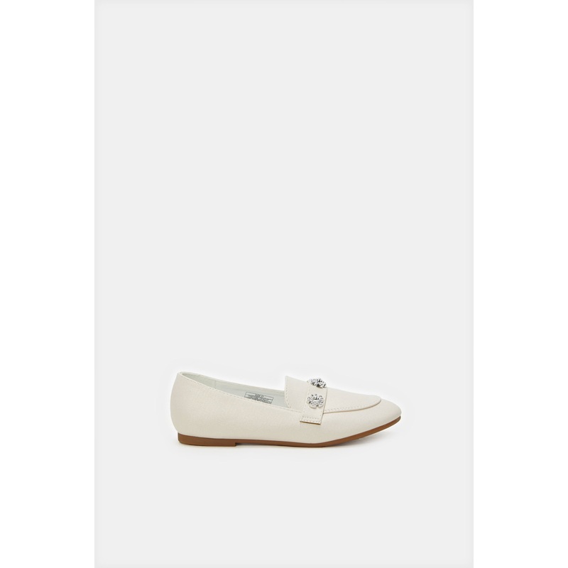 Senior Girls White Floral Embellished Loafers