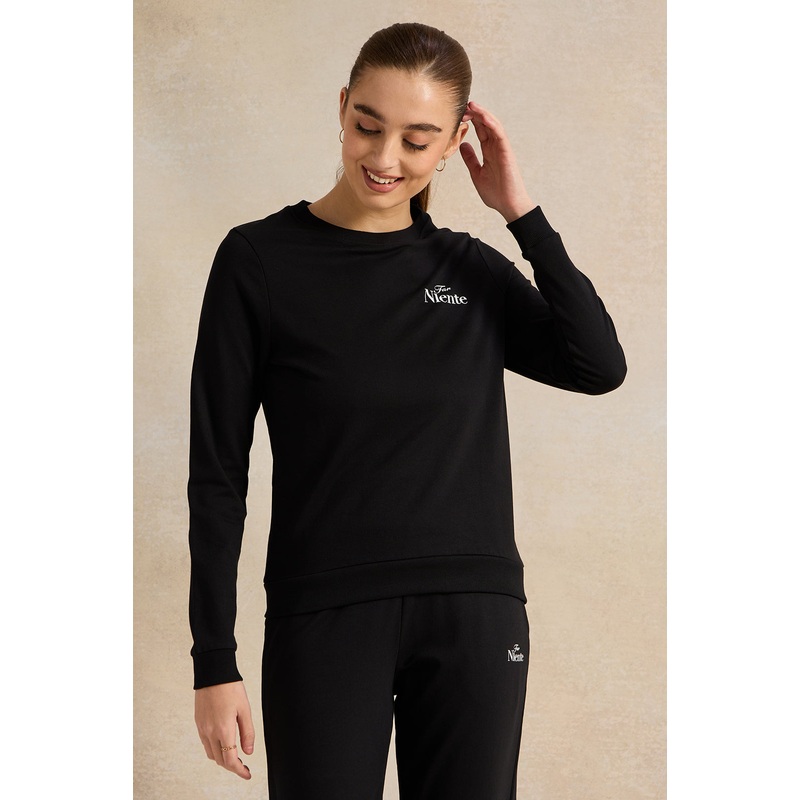 Women Black Placement Print Sweatshirt