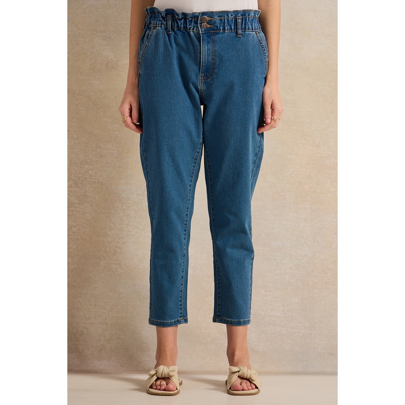 Women Blue Mid Stone Paper Bag Jeans