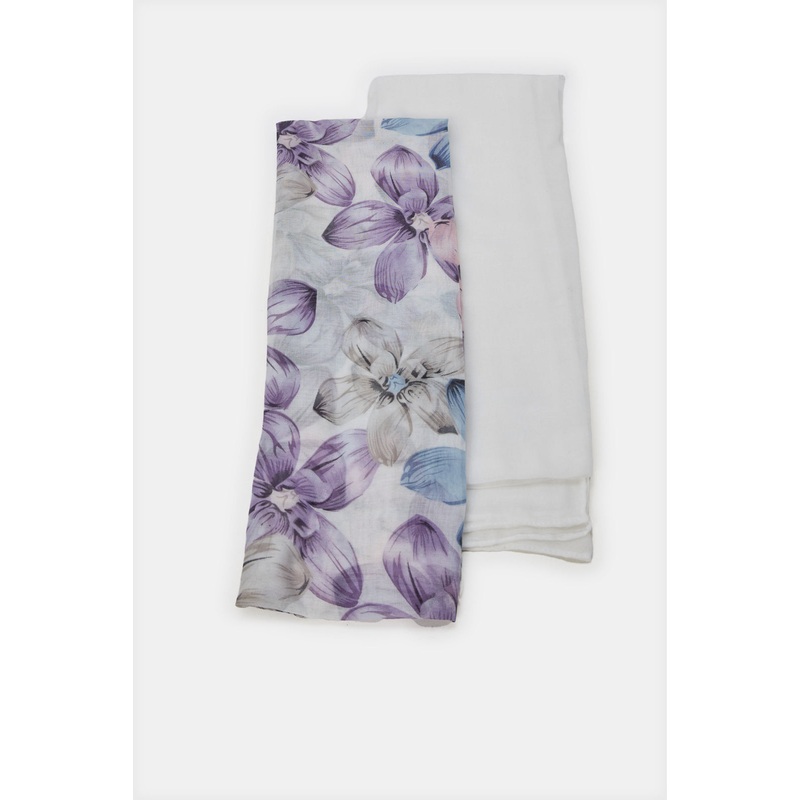 Women Grey Solid And Printed Scarf Set (Pack of 2)