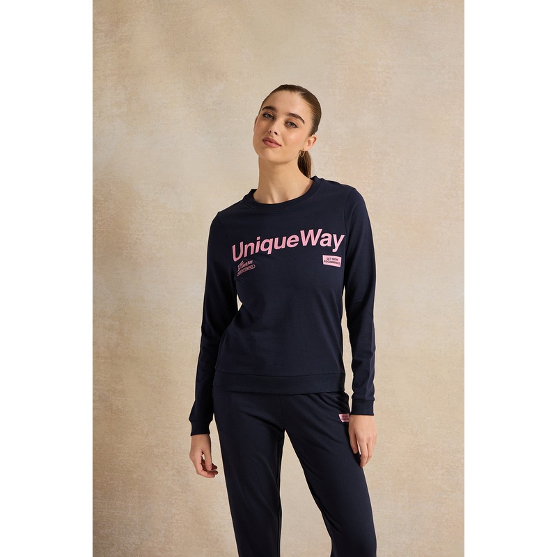 Women Navy Placement Print Sweatshirt