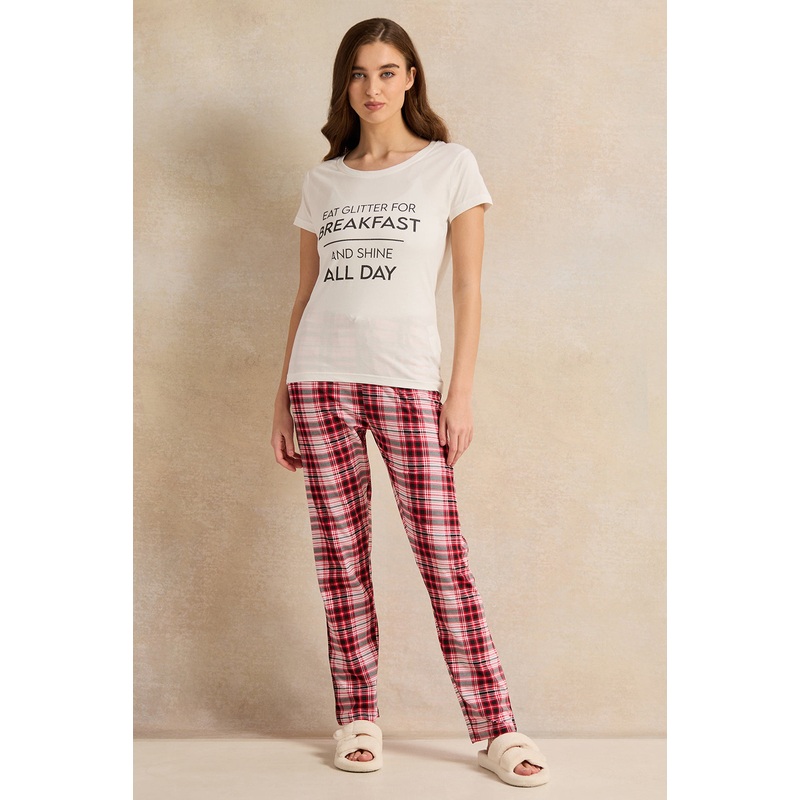 Women Pink Print Pyjama Set (2 Piece)