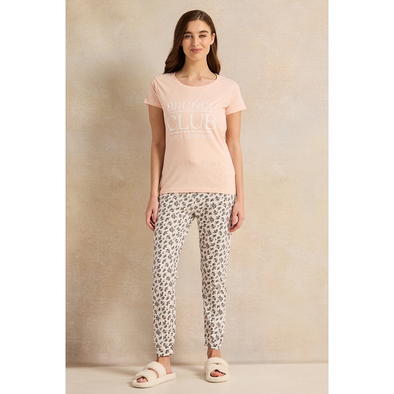 Women Pink  Printed Pyjama Set (2 Piece)