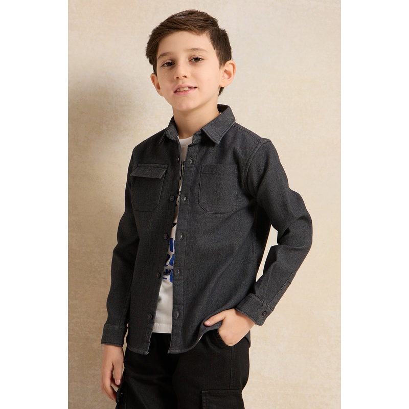 Boys Brown And White Shirt With T-Shirt (2 Piece)