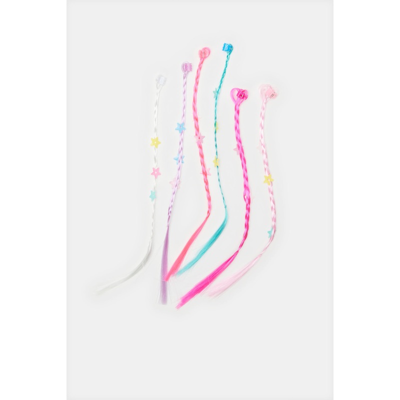 Girls Assorted Hair Clip With Synthetic Hair (Pack of 6)