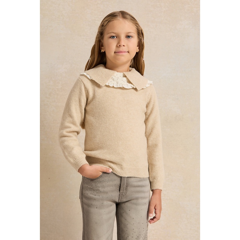 Girls Beige Collared Pullover|2-3 Years|3-4 Years|4-5 Years|5-6 Years|6-7 Years|7-8 Years