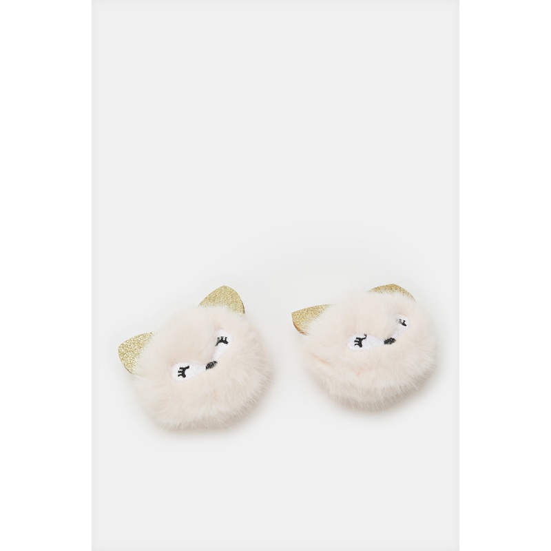Girls Beige Embellished Hair Clip Set (Pack of 2)