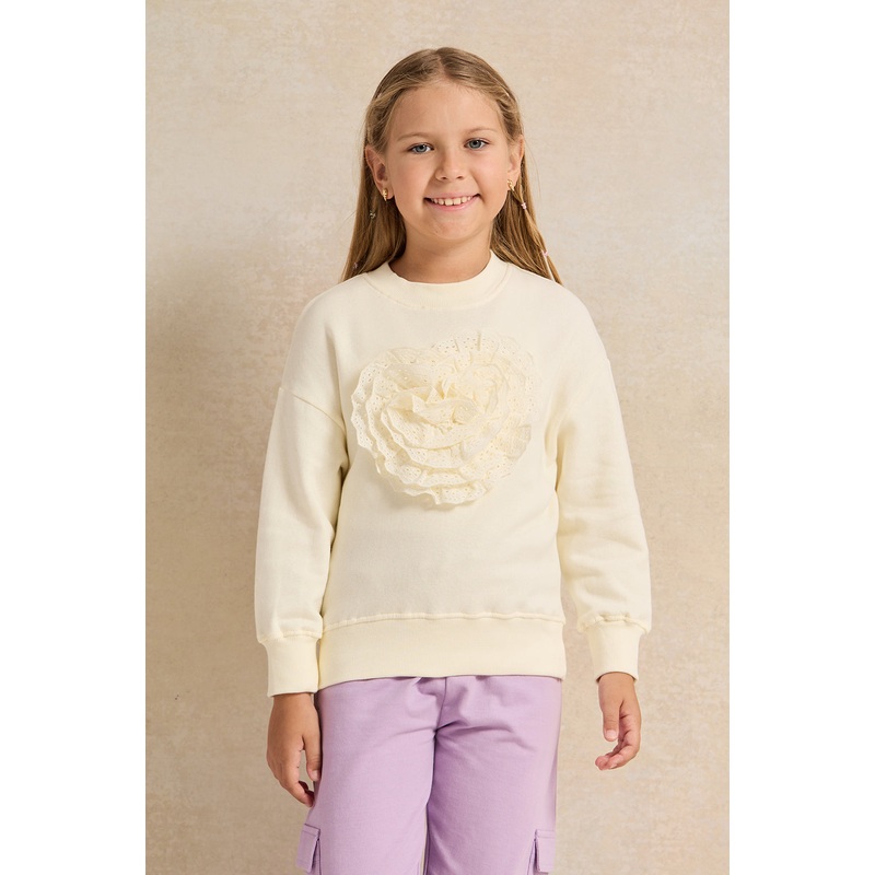 Girls Ivory Embellished Sweatshirt