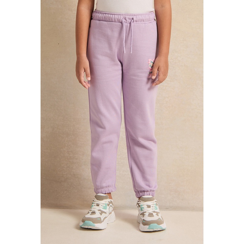 Girls Lilac Butterfly Printed Track Pants