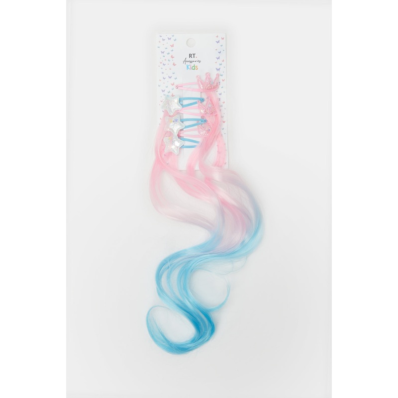 Girls Pink And Blue Hair Clip Set (Packo of 6)
