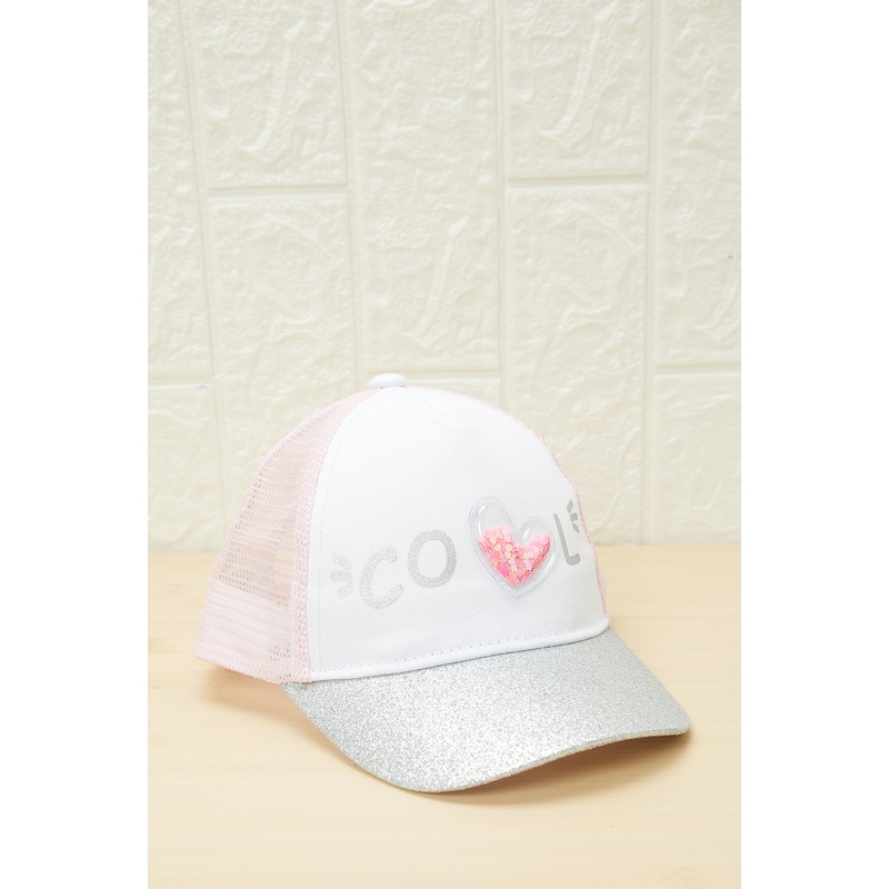 Girls  Pink And White Embellished Cap With Sequin