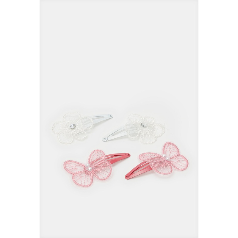 Girls Pink And White Hair Clip Set (Pack of 4)