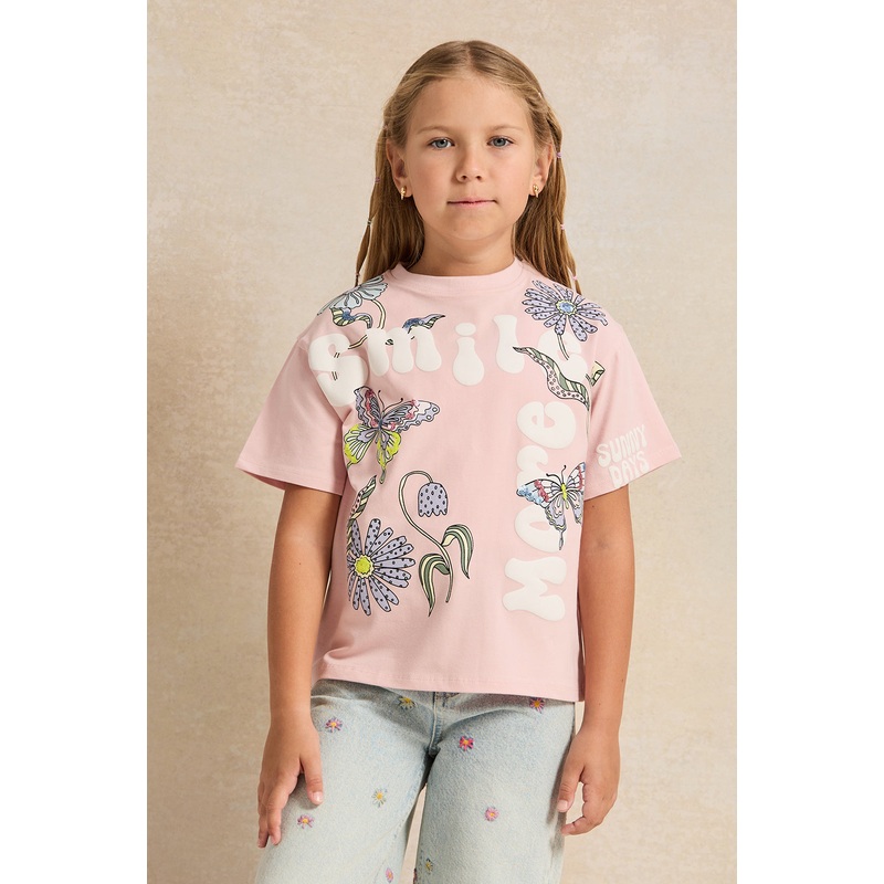 Girls Pink Embellished Sequins T-Shirt