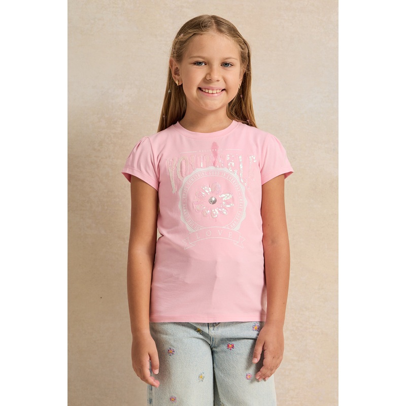 Girls Pink Embellished T-Shirt
