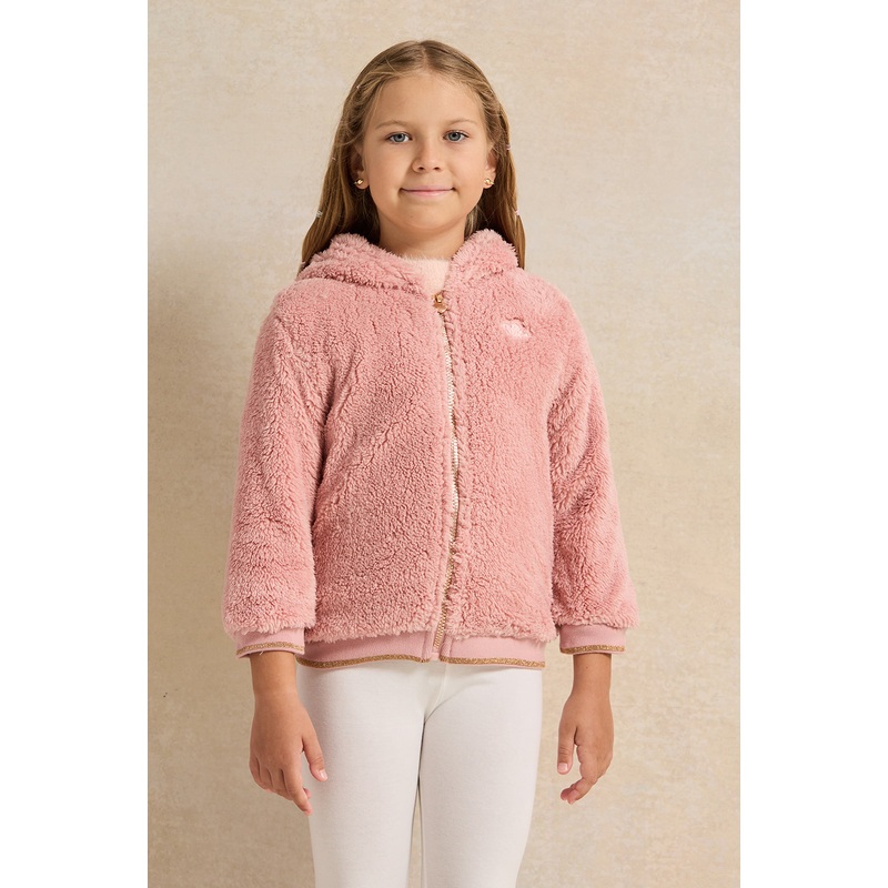 Girls Pink Fleece Embellished Sweatshirt