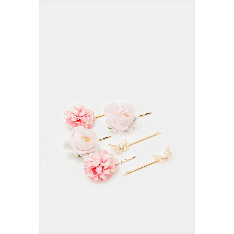 Girls Pink Flower Hair Clip Set (Pack of 6)
