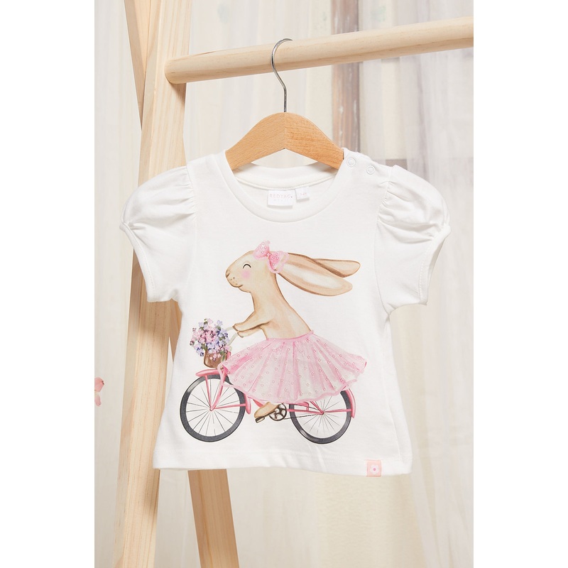 Infant Girls Ivory Bunny Embellished T-Shirt