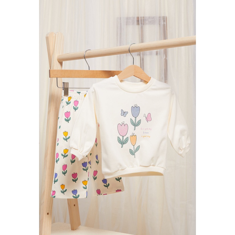 Infant Girls Ivory Floral Printed Set (2 Piece)