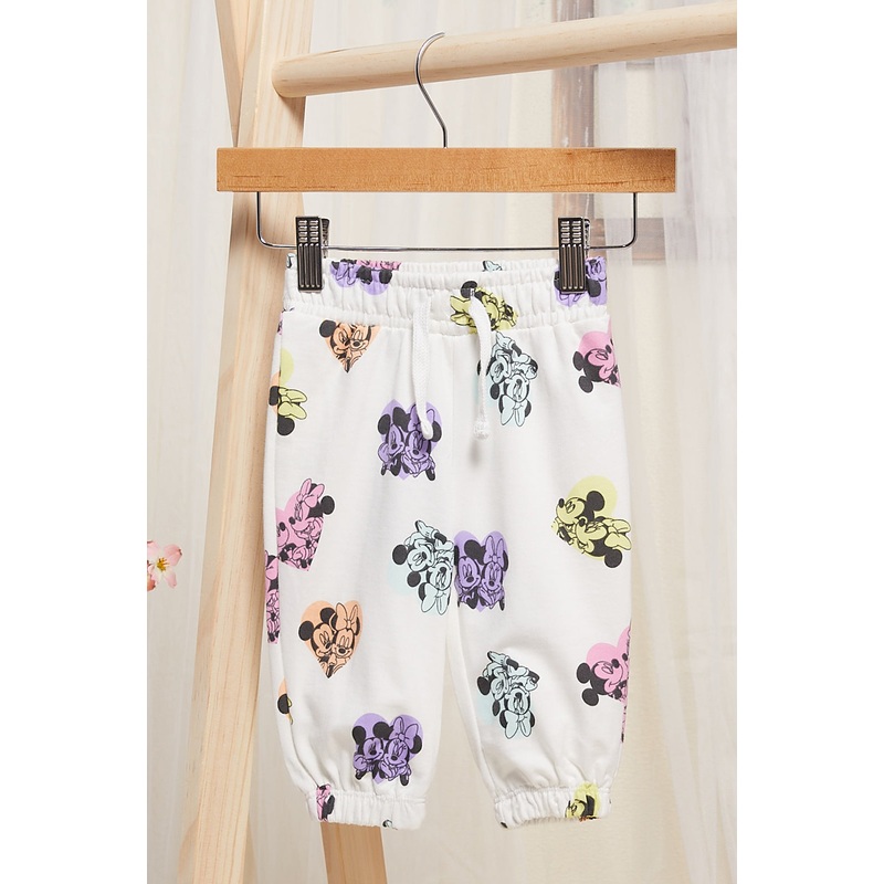 Infant Girls Ivory Mickey And Minnie Mouse Active Pants